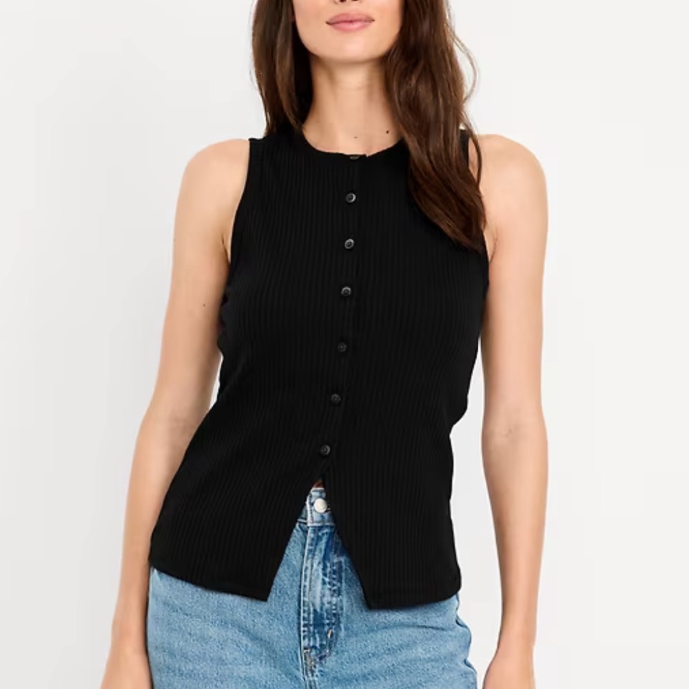 Black button tank top